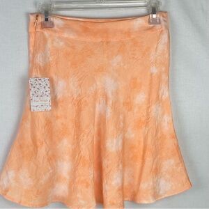 Free People Women's A-Line Tie Dye Flirty Mini Skirt size 8 Color Peach Combo